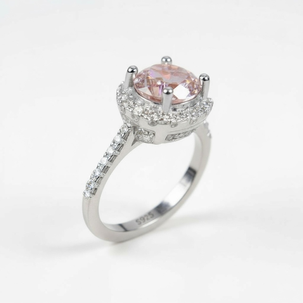 1 CT Pink Moissanite Center Stone Ring on 925 Silver Ring
